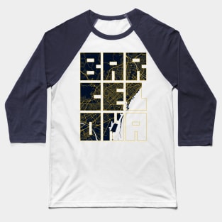 Barcelona, Spain City Map Typography - Gold Art Deco Baseball T-Shirt